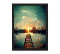 Doppelganger33 LTD Path Into The Light Calm Landscape Oil Painting Artwork Framed Wall Art Print 18X24 Inch