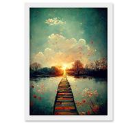 Doppelganger33 LTD Path Into The Light Calm Landscape Oil Painting Artwork Framed Wall Art Print A4