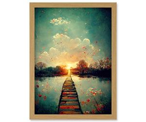 Doppelganger33 LTD Path Into The Light Calm Landscape Oil Painting Artwork Framed Wall Art Print A4