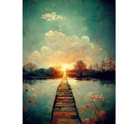 Doppelganger33 LTD Path Into The Light Calm Landscape Oil Painting Large Wall Art Poster Print Thick Paper 18X24 Inch