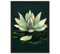 Doppelganger33 LTD Peaceful Elegant Water Lily Modern Tranquil Artwork Framed Wall Art Print A4