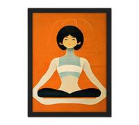 Doppelganger33 LTD Peaceful Japanese Woman In Yoga Pose Orange Black Quirky Artwork Framed Wall Art Print 18X24 Inch