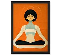 Doppelganger33 LTD Peaceful Japanese Woman In Yoga Pose Orange Black Quirky Artwork Framed Wall Art Print A4