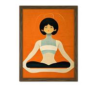 Doppelganger33 LTD Peaceful Japanese Woman In Yoga Pose Orange Black Quirky Artwork Framed Wall Art Print 18X24 Inch