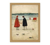 Doppelganger33 LTD Perfect Day For A Walk Couple Beach Scene Artwork Framed Wall Art Print 18X24 Inch