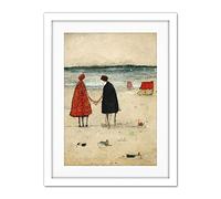 Doppelganger33 LTD Perfect Day For A Walk Couple Beach Scene Artwork Framed Wall Art Print 18X24 Inch