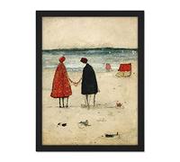 Doppelganger33 LTD Perfect Day For A Walk Couple Beach Scene Artwork Framed Wall Art Print 18X24 Inch