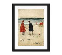 Doppelganger33 LTD Perfect Day For A Walk Couple Beach Scene Artwork Framed Wall Art Print 18X24 Inch