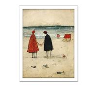 Doppelganger33 LTD Perfect Day For A Walk Couple Beach Scene Artwork Framed Wall Art Print 18X24 Inch