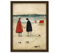 Doppelganger33 LTD Perfect Day For A Walk Couple Beach Scene Artwork Framed Wall Art Print A4