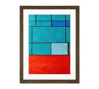 Doppelganger33 LTD Piet Mondrian Style Teal Red Abstract Harmony Artwork Framed Wall Art Print 18X24 Inch