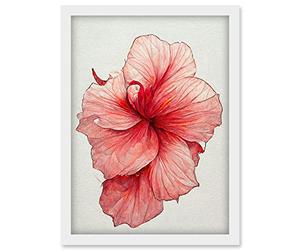 Doppelganger33 LTD Pink Hibiscus Flower Illustration Floral Pink Artwork Framed Wall Art Print A4