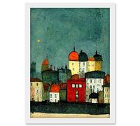 Doppelganger33 LTD Playful Town Skyline Scene At Night With Pastels And Ink Artwork Framed A3 Wall Art Print
