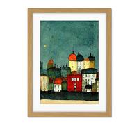 Doppelganger33 LTD Playful Town Skyline Scene At Night with Pastels And Ink Artwork Framed Wall Art Print 18X24 inch