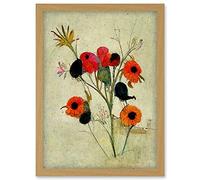 Doppelganger33 LTD Poppy Flowers Colourful Floral Abstract Artwork Framed Wall Art Print A4