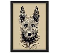 Doppelganger33 LTD Portrait Of A Terrier Dog Cute Illustration On Tan Artwork Framed Wall Art Print A4