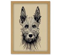 Doppelganger33 LTD Portrait Of A Terrier Dog Cute Illustration On Tan Artwork Framed Wall Art Print A4