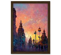 Doppelganger33 LTD Prague City 1800's Sunset Painting Purple Pink Clouds Artwork Framed A3 Wall Art Print