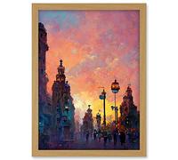 Doppelganger33 LTD Prague City 1800's Sunset Painting Purple Pink Clouds Artwork Framed A3 Wall Art Print