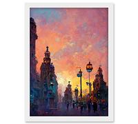 Doppelganger33 LTD Prague City 1800's Sunset Painting Purple Pink Clouds Artwork Framed A3 Wall Art Print