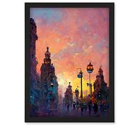 Doppelganger33 LTD Prague City 1800's Sunset Painting Purple Pink Clouds Artwork Framed Wall Art Print A4