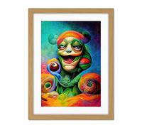 Doppelganger33 LTD Psychedelic Stoned Clown Trippy Colourful Artwork Framed Wall Art Print 18X24 Inch