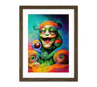 Doppelganger33 LTD Psychedelic Stoned Clown Trippy Colourful Artwork Framed Wall Art Print 18X24 Inch
