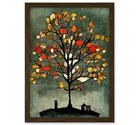 Doppelganger33 LTD Quirky Abstract Autumn Tree Artwork Framed Wall Art Print A4