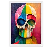 Doppelganger33 LTD Rainbow Colourful Geometric Skull Abstract Artwork Framed Wall Art Print A4