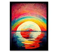 Doppelganger33 LTD Rainbow Sunset At Sea Vibrant Expressionism Art Print Framed Poster Wall Decor 12x16 inch
