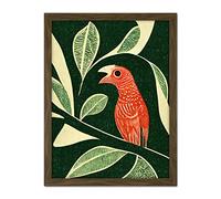 Doppelganger33 LTD Red Parrot On Tree Branch Vintage Linocut Illustration Artwork Framed Wall Art Print 18X24 Inch