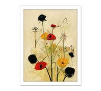 Doppelganger33 LTD Red Poppies And Yellow Marigolds Wild Flowers Artwork Framed Wall Art Print 18X24 inch