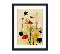 Doppelganger33 LTD Red Poppies And Yellow Marigolds Wild Flowers Artwork Framed Wall Art Print 18X24 inch