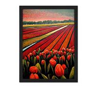 Doppelganger33 LTD Red Tulip Fields Of Holland Netherlands Modern Oil Artwork Framed Wall Art Print 18X24 Inch