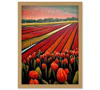 Doppelganger33 LTD Red Tulip Fields Of Holland Netherlands Modern Oil Artwork Framed Wall Art Print A4