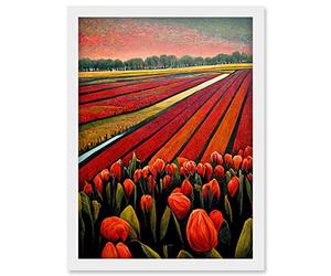 Doppelganger33 LTD Red Tulip Fields Of Holland Netherlands Modern Oil Artwork Framed Wall Art Print A4