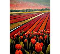 Doppelganger33 LTD Red Tulip Fields Of Holland Netherlands Modern Oil Large Wall Art Poster Print Thick Paper 18X24 Inch