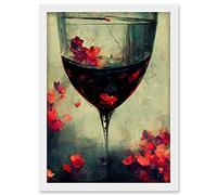 Doppelganger33 LTD Red Wine Glass And Pink Flowers Watercolour Artwork Framed A3 Wall Art Print