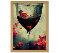 Doppelganger33 LTD Red Wine Glass And Pink Flowers Watercolour Artwork Framed Wall Art Print A4