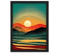 Doppelganger33 LTD Retro California Sunset Colour Blocking Mid Century Boho Print Artwork Framed Wall Art Print A4