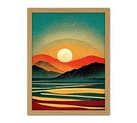 Doppelganger33 LTD Retro California Sunset Colour Blocking Mid Century Boho Print Artwork Framed Wall Art Print 18X24 Inch