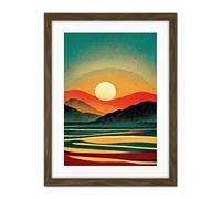 Doppelganger33 LTD Retro California Sunset Colour Blocking Mid Century Boho Print Artwork Framed Wall Art Print 18X24 Inch