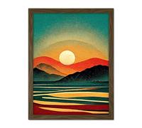 Doppelganger33 LTD Retro California Sunset Colour Blocking Mid Century Boho Print Artwork Framed Wall Art Print 18X24 Inch
