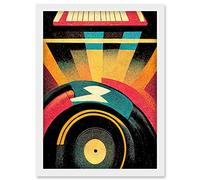 Retro Record Player DJ Decks Turntable Abstract Print Artwork Framed Wall Art Print A4 Artery8 White One Size