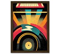 Retro Record Player DJ Decks Turntable Abstract Print Artwork Framed Wall Art Print A4 Artery8 Brown One Size