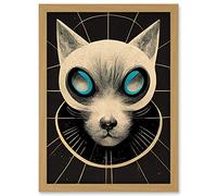 Doppelganger33 LTD Retro Space Cyber Cat Head Poster Artwork Framed Wall Art Print A4