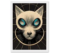 Doppelganger33 LTD Retro Space Cyber Cat Head Poster Artwork Framed Wall Art Print A4