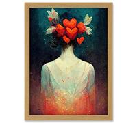 Doppelganger33 LTD Romantic Abstract Love Heart Hair Floral Artwork Framed Wall Art Print A4
