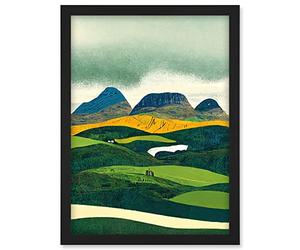Doppelganger33 LTD Scottish Highland Munros Landscape Linocut Artwork Framed A3 Wall Art Print
