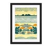 Doppelganger33 LTD Seaweed Sunshine And Seashells Beach Scene Seascape Artwork Framed Wall Art Print 18X24 inch